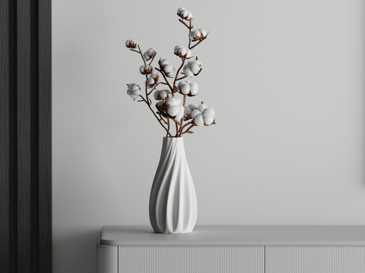 Vase mit glatten Rippen & geschwungenen Formen – 3D-gedruckte Designvase aus PLA für stilvolle Home-Deko & Trockenblumen
