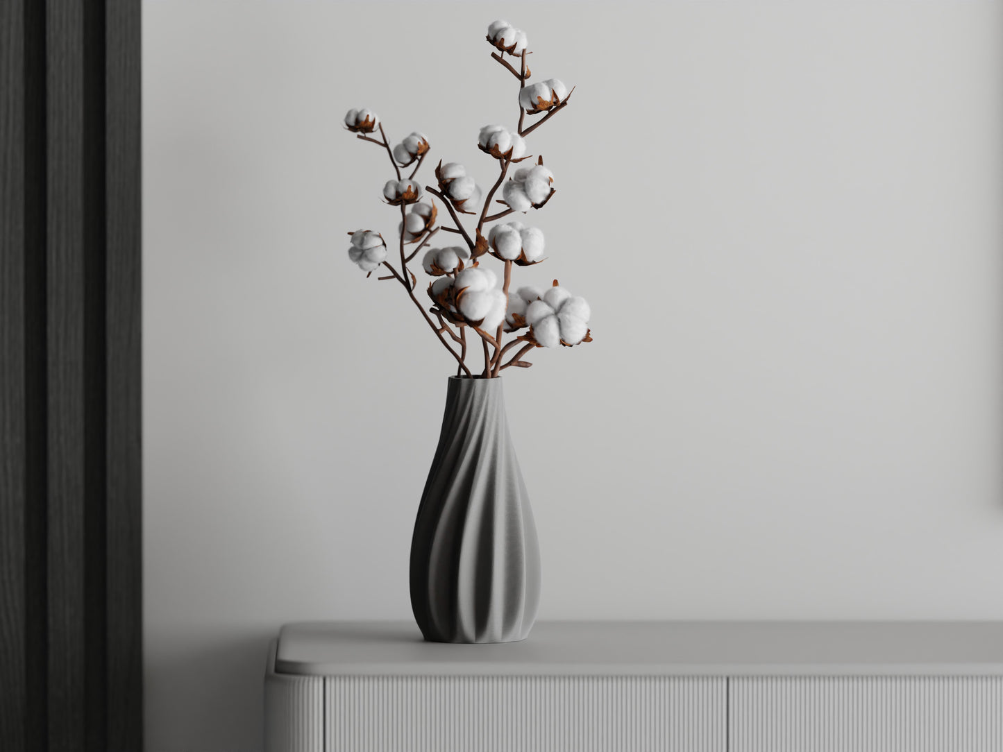 Vase mit glatten Rippen & geschwungenen Formen – 3D-gedruckte Designvase aus PLA für stilvolle Home-Deko & Trockenblumen