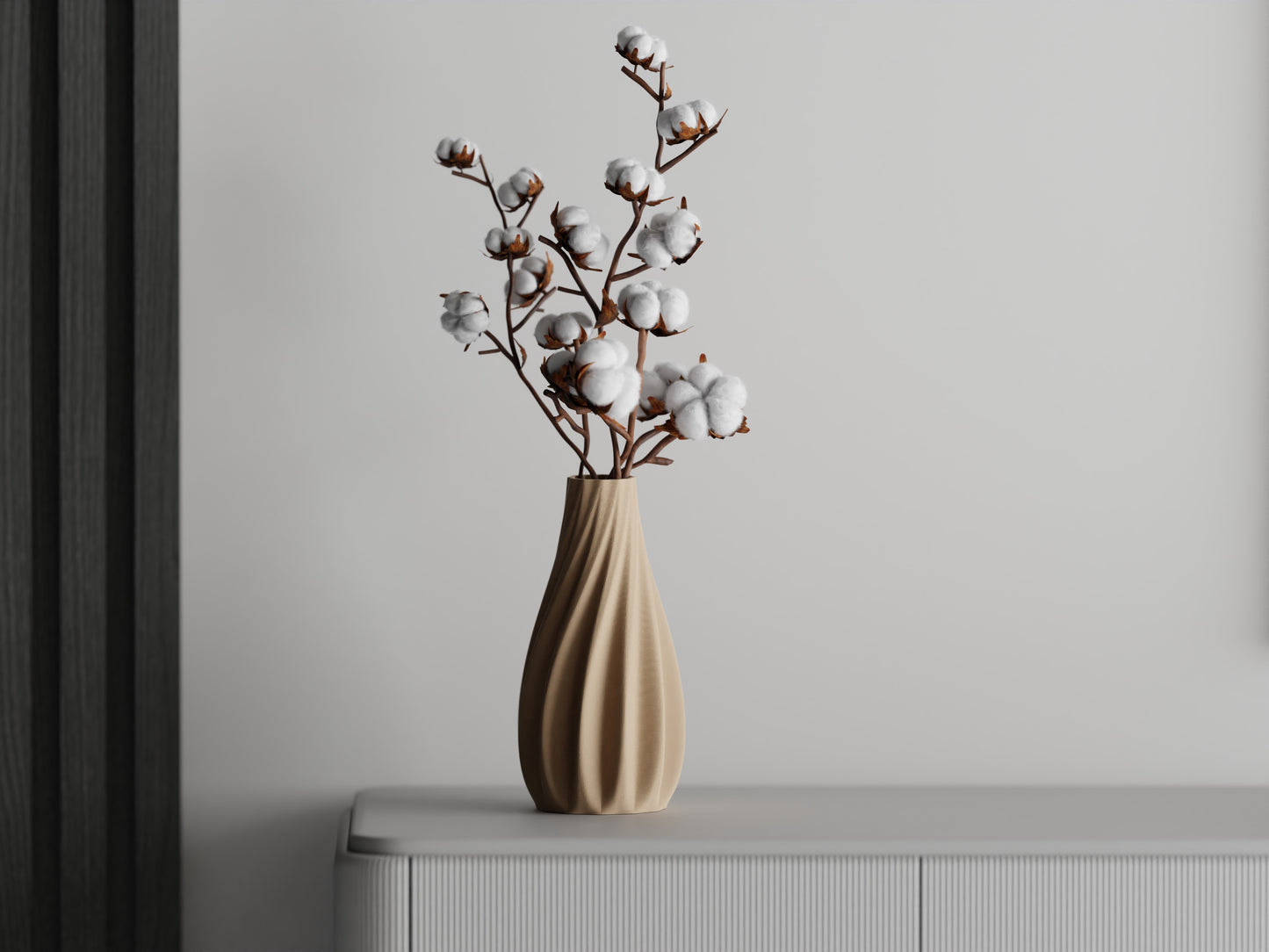 Vase mit glatten Rippen & geschwungenen Formen – 3D-gedruckte Designvase aus PLA für stilvolle Home-Deko & Trockenblumen