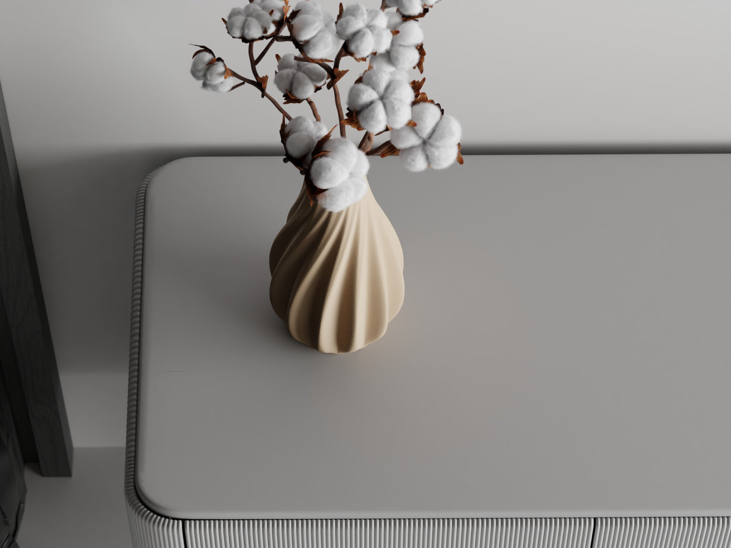 Vase mit glatten Rippen & geschwungenen Formen – 3D-gedruckte Designvase aus PLA für stilvolle Home-Deko & Trockenblumen