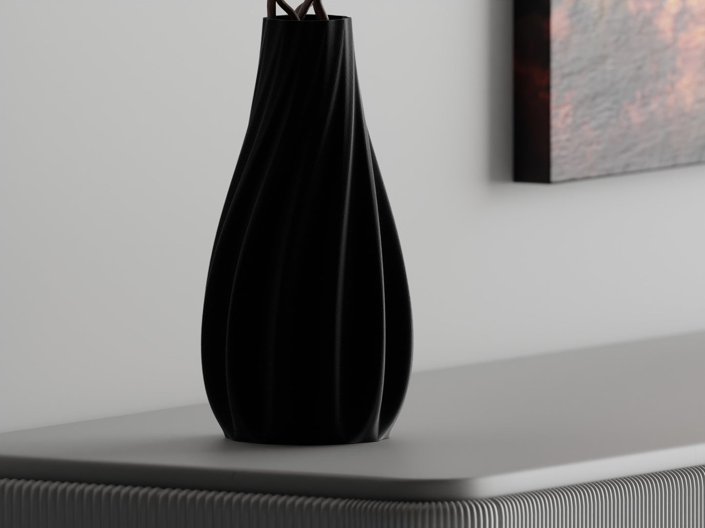Vase mit glatten Rippen & geschwungenen Formen – 3D-gedruckte Designvase aus PLA für stilvolle Home-Deko & Trockenblumen