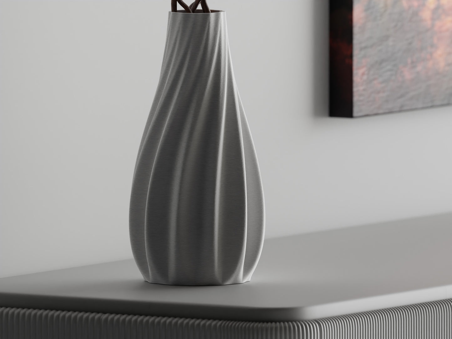 Vase mit glatten Rippen & geschwungenen Formen – 3D-gedruckte Designvase aus PLA für stilvolle Home-Deko & Trockenblumen
