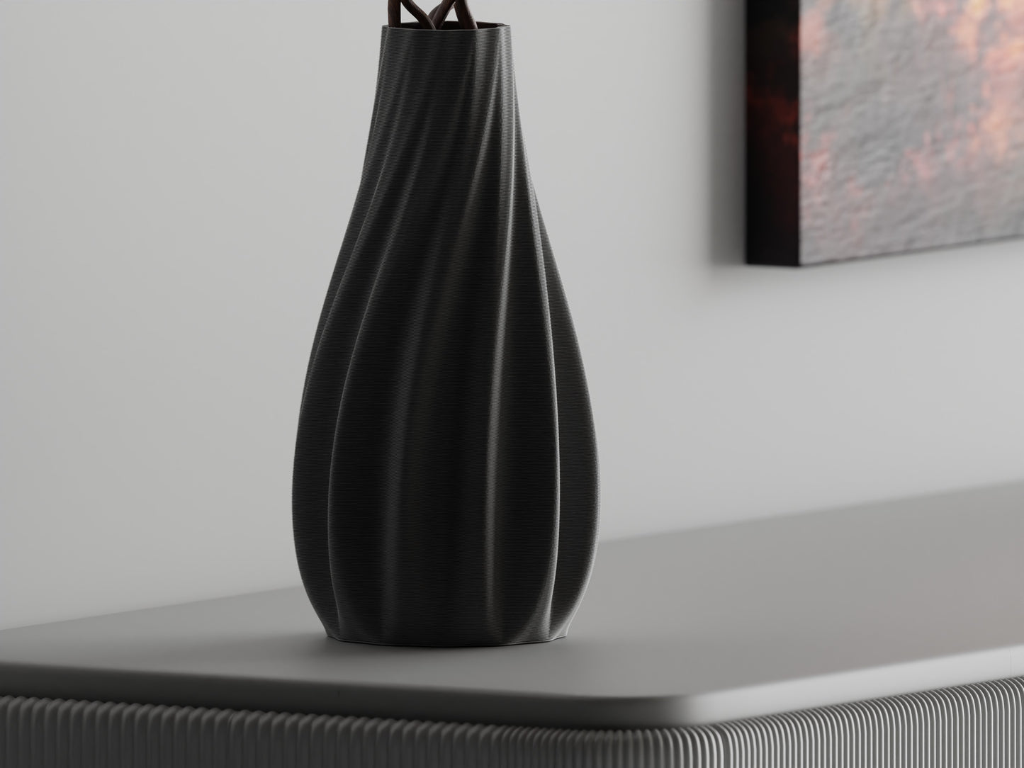 Vase mit glatten Rippen & geschwungenen Formen – 3D-gedruckte Designvase aus PLA für stilvolle Home-Deko & Trockenblumen
