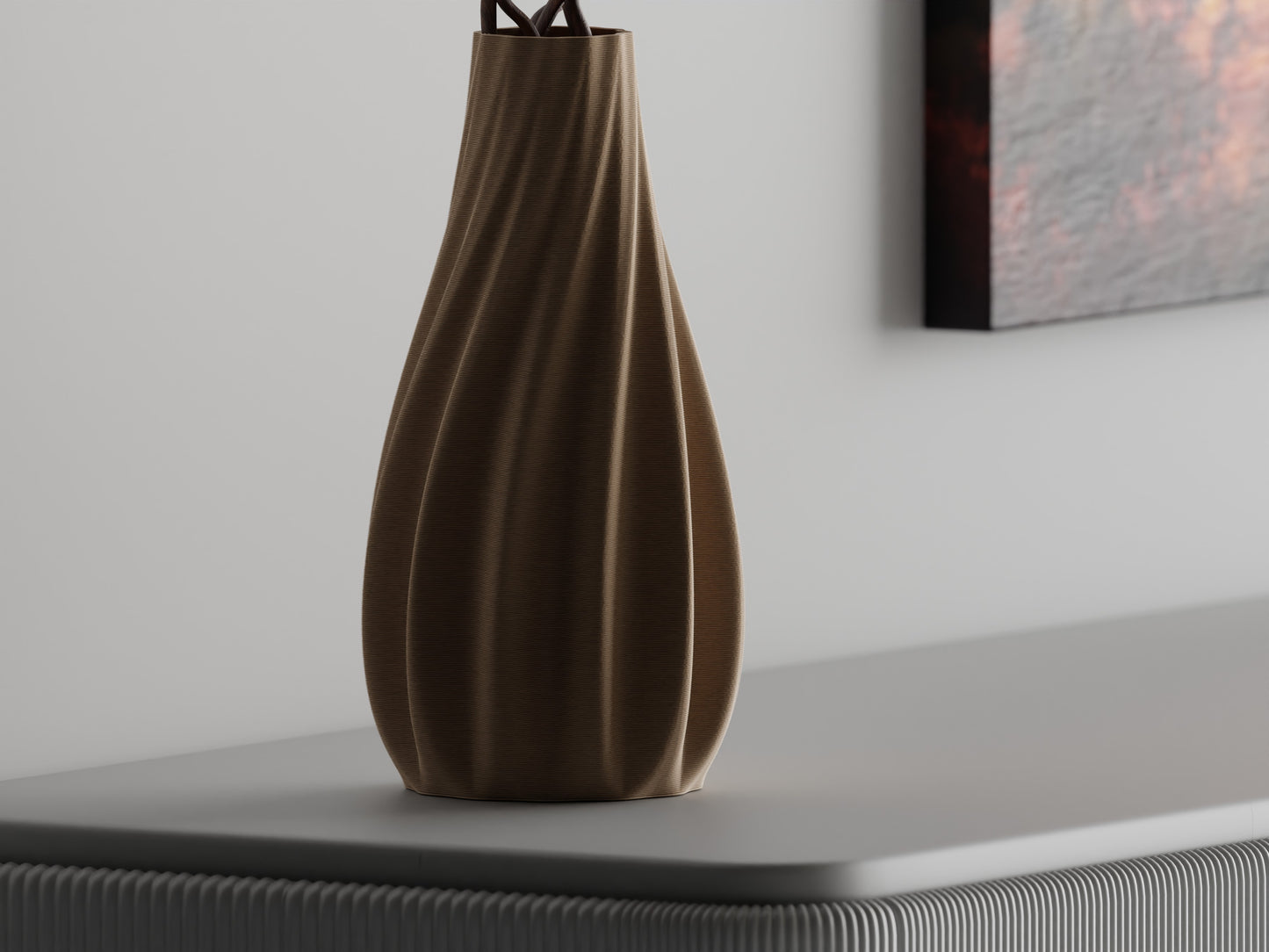 Vase mit glatten Rippen & geschwungenen Formen – 3D-gedruckte Designvase aus PLA für stilvolle Home-Deko & Trockenblumen